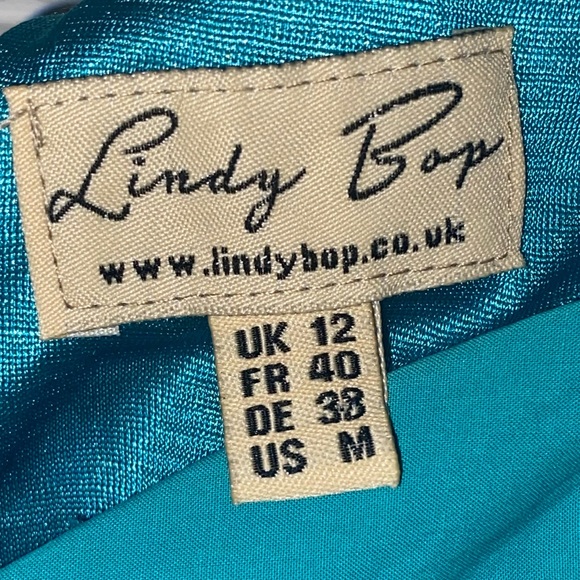 Lindy Bop Ophelia red floral turquoise sleeveless flare dress Women’s Size M - Picture 5 of 5